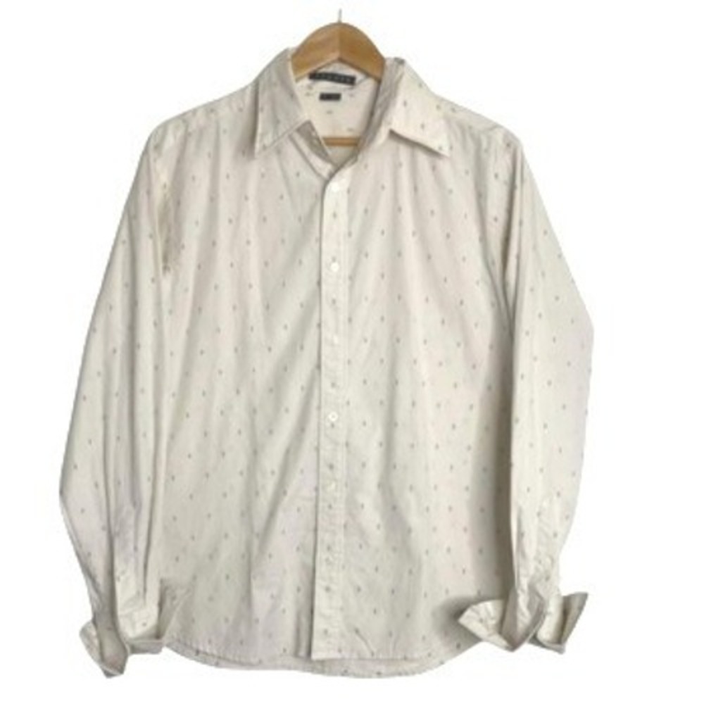 Theory Button Down Shirt Mens L Long‎ Sleeve Geometric Dash Print Light Gray